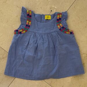 Girls Roller Rabbit Blue Top with Colorful Trim